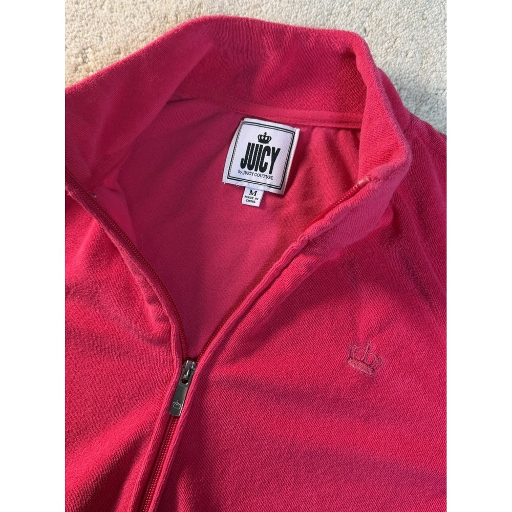 Juicy Couture Jacket Women's Medium Bright Pink Velour Hoodie Track Sweater Y2K
